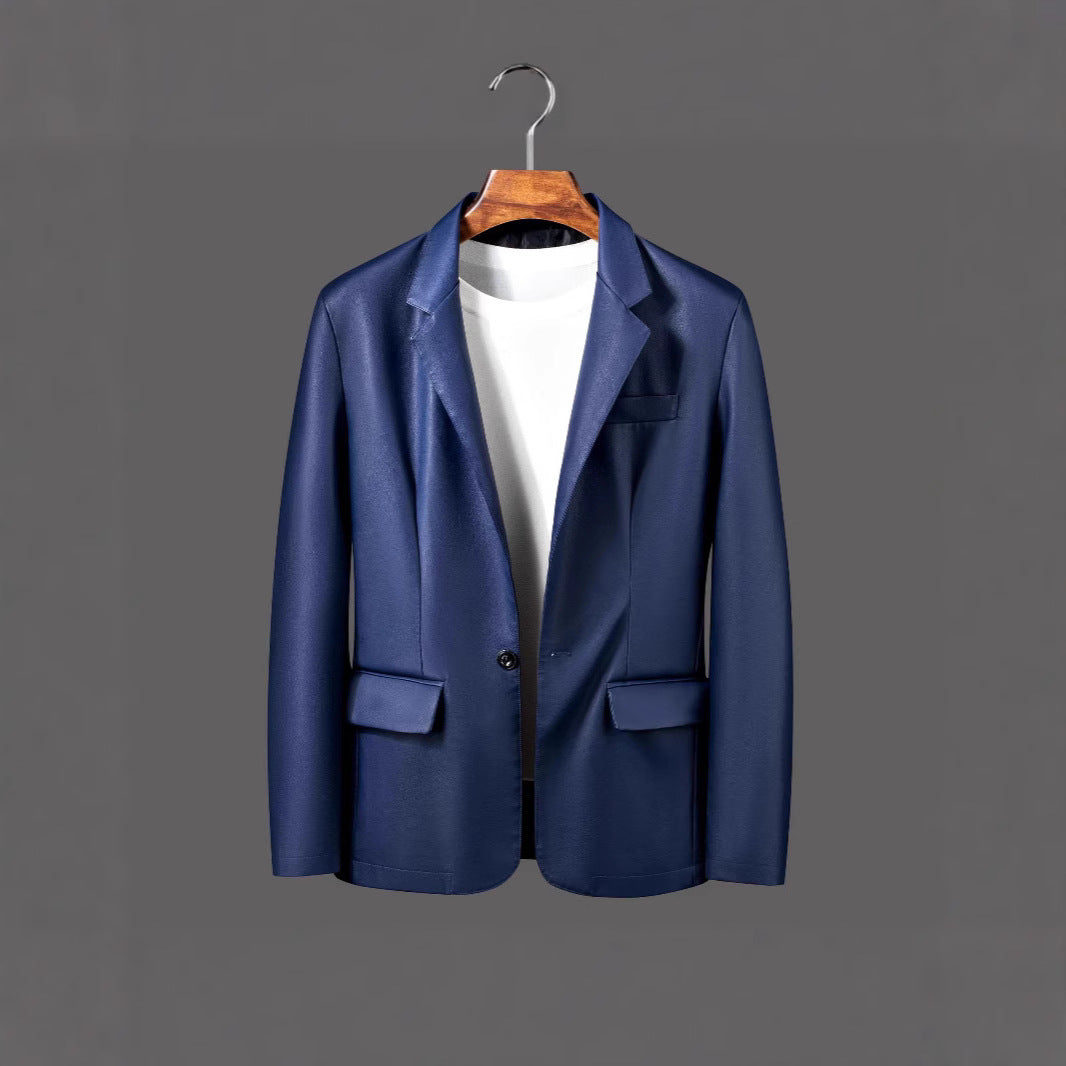 Men's Single-Breasted Blazer made of Faux Leather with Notch Lapel and Flap Pockets Chichicherry