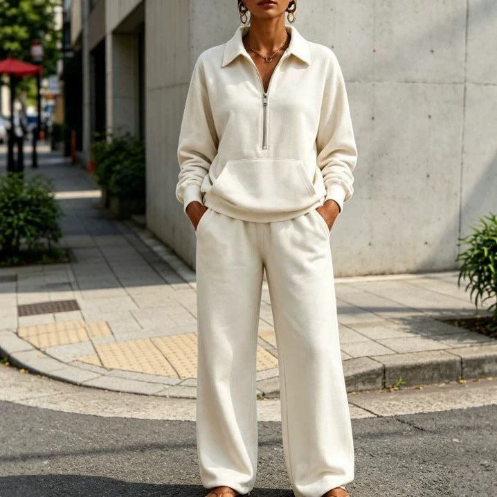 Women’s Casual Sweat Set with Half-Zip Pullover and Loose Jogging Pants Chichicherry