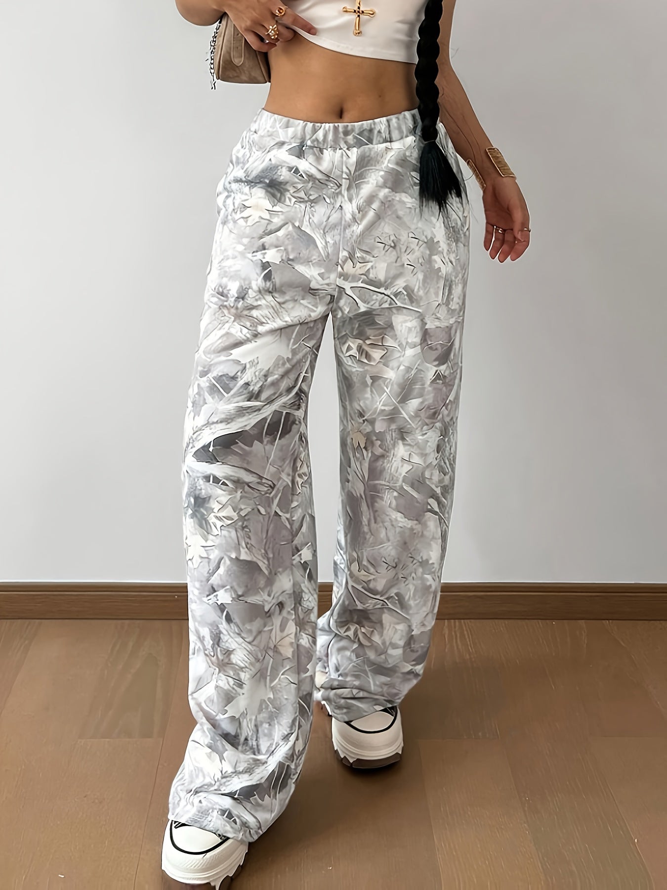Women's Wide Satin Lounge Pants with Elastic Waistband and Side Pockets Chichicherry