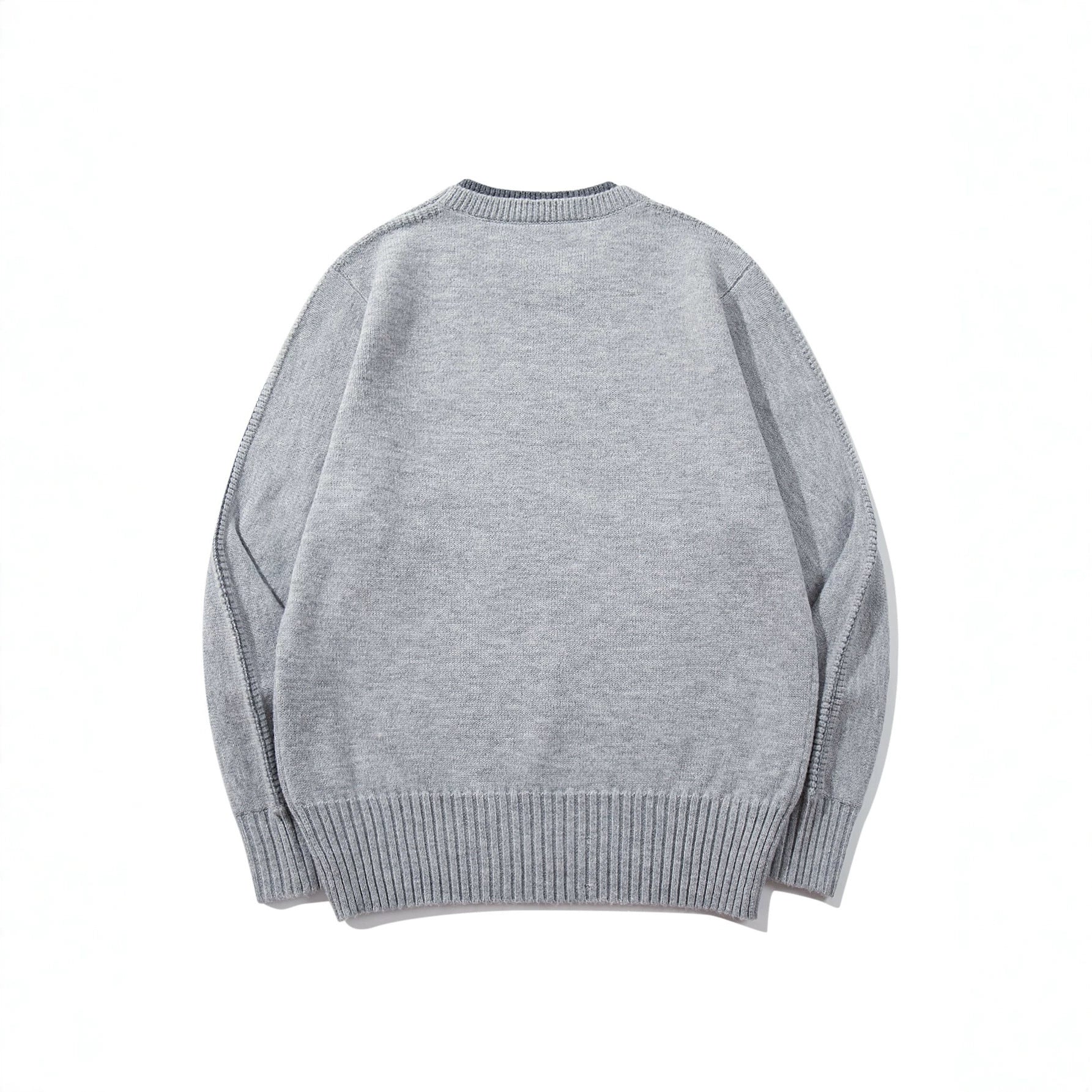 Unisex Fine Knit Round Neck Sweater with Wide Ribbed Cuff and Dropped Shoulder Chichicherry