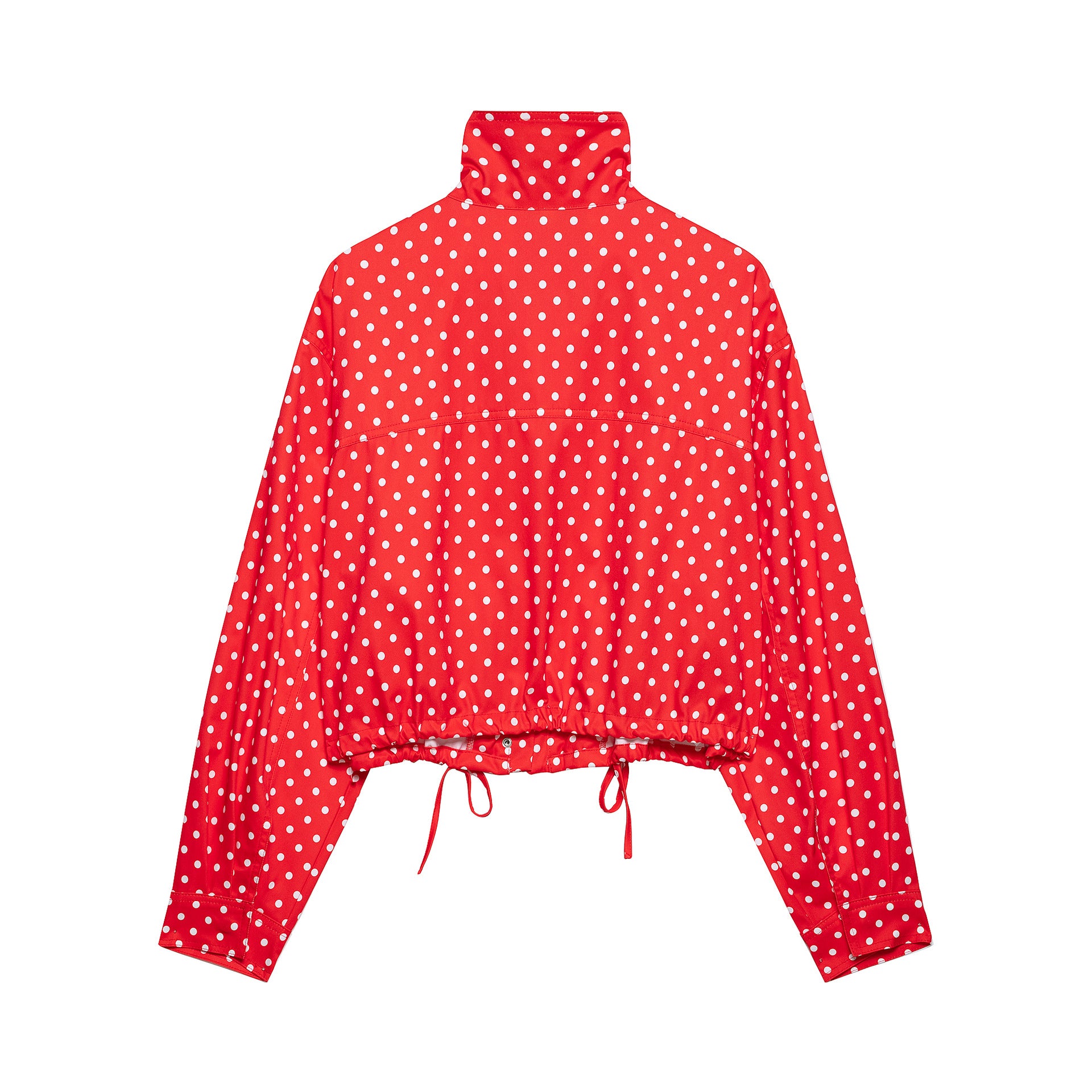Women's Polka Dot Cropped Rain Jacket with Stand Collar and Drawstring Hood