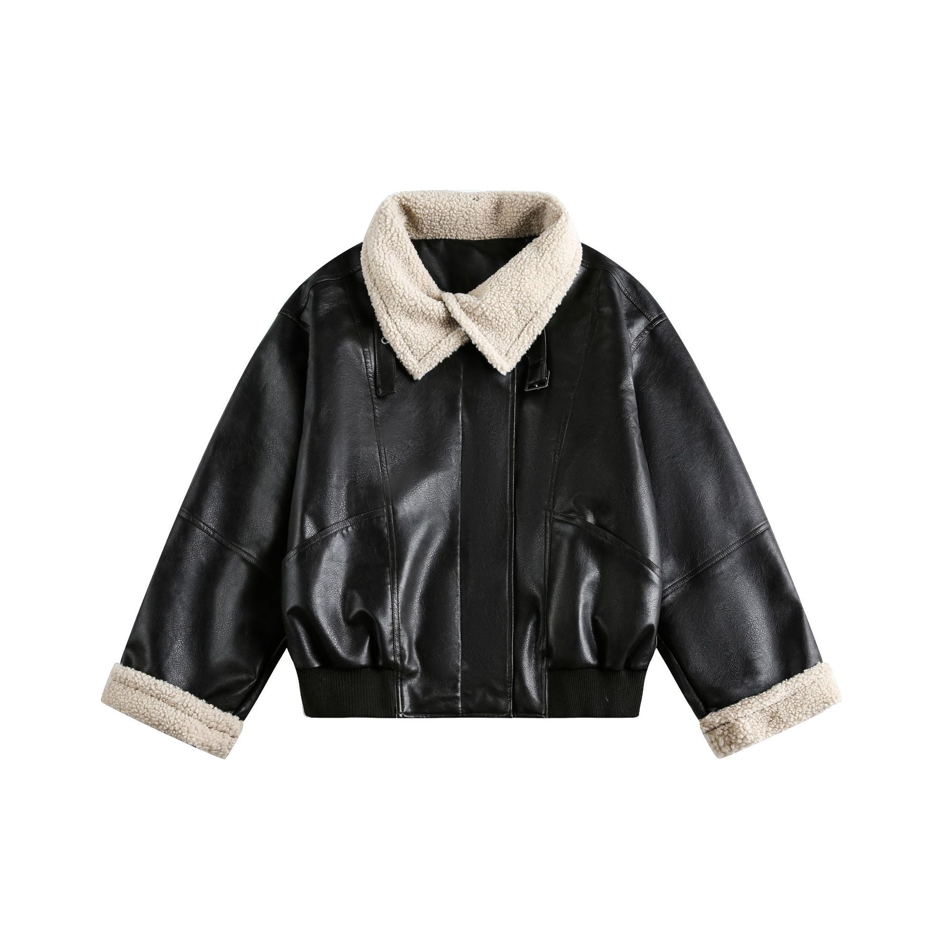Women’s Modern Aviator Blouson made of vegan leather with teddy collar and contrasted sleeve cuffs Chichicherry