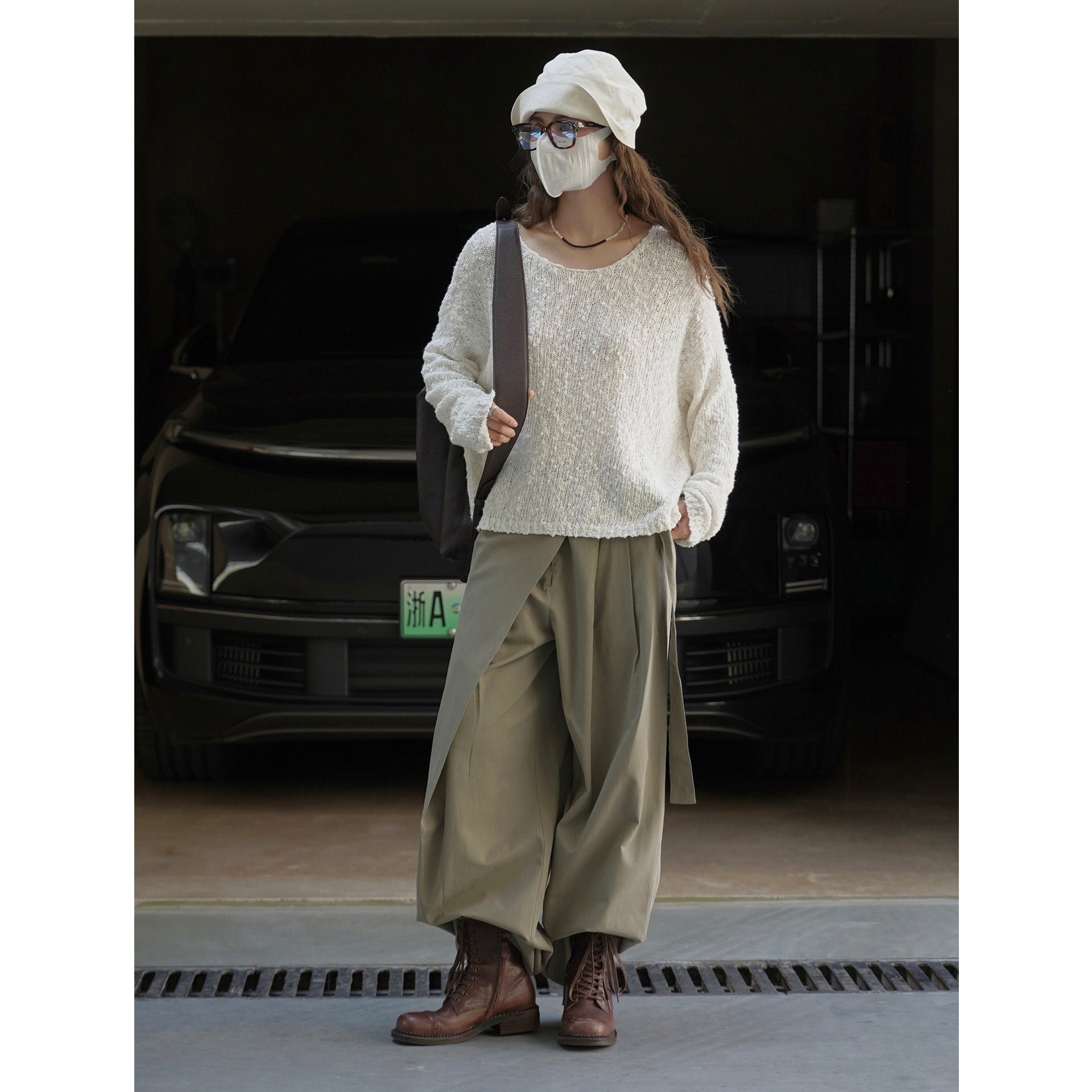 Women's Chunky Knit Oversized Sweater with Textured Bobble and Wide Boat Neck Chichicherry