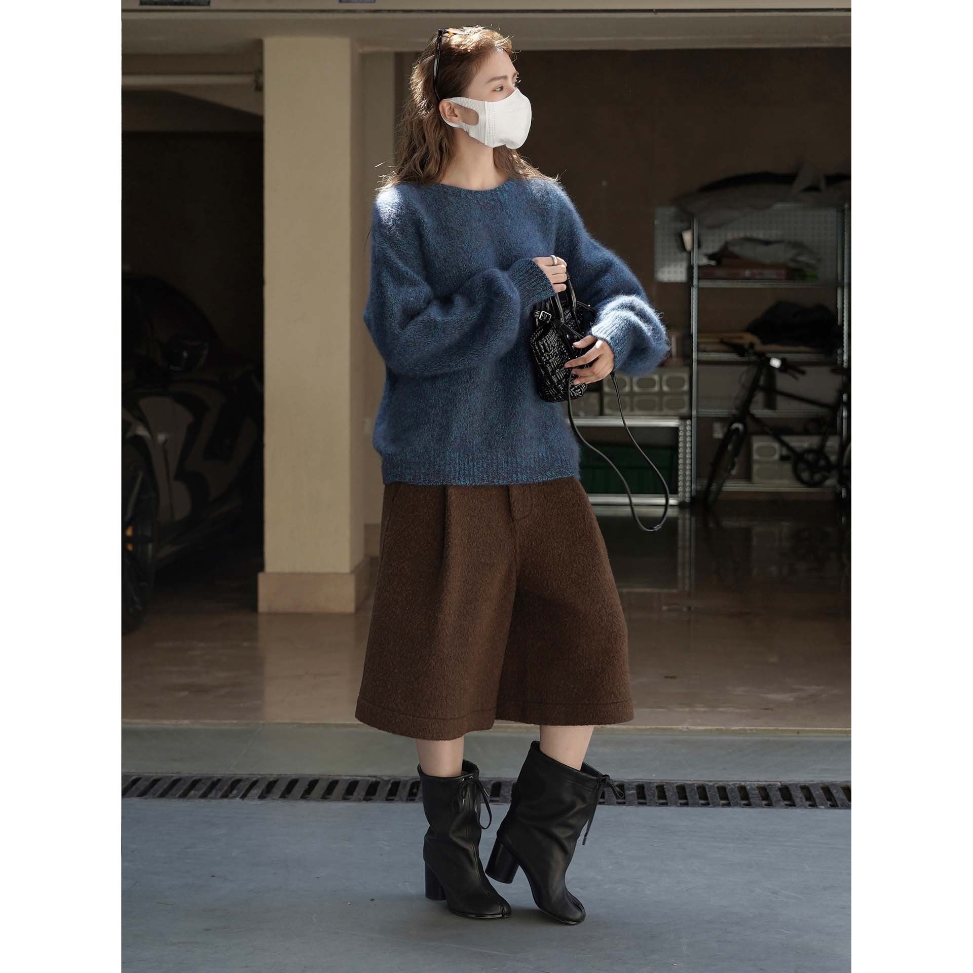 Women Fluffy Oversize Mohair-Optics Sweater with Ribbed Cuffs Chichicherry