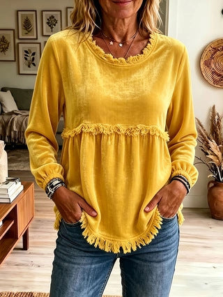 Women's fringe tunic with kangaroo pockets and gathered empire seam Chichicherry
