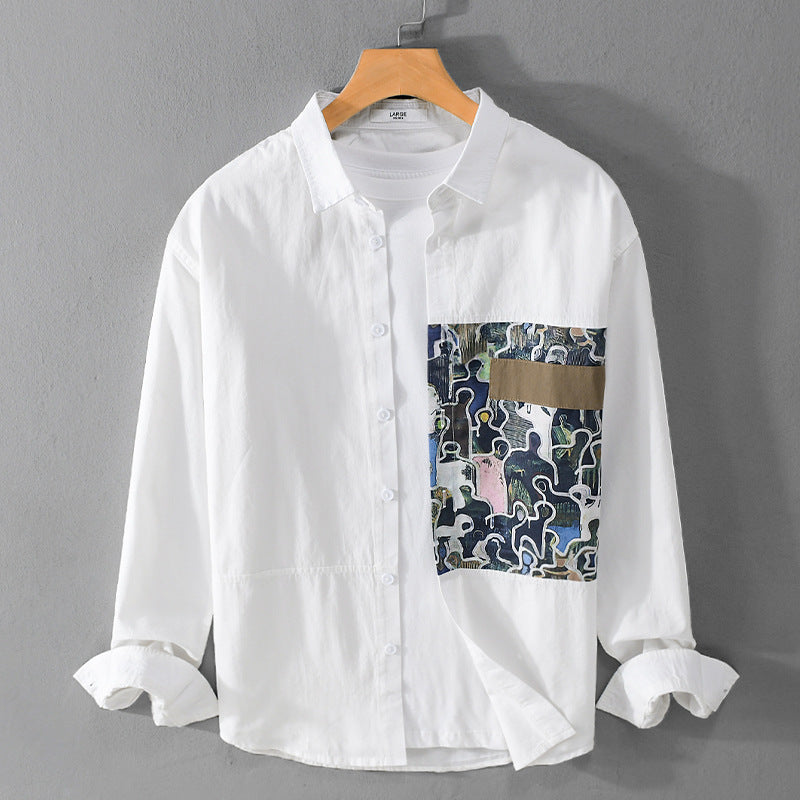 Men's cotton shirt with large art print chest patch and Kent collar Chichicherry