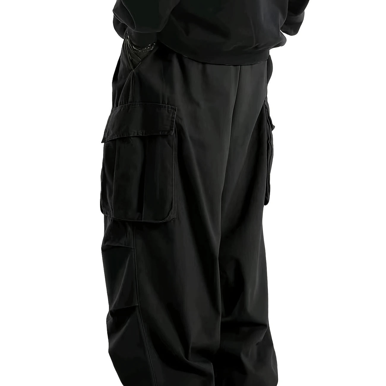 Men's Baggy Cargo Pants with oversized fit, elastic drawstring waistband & multiple flap pockets Chichicherry