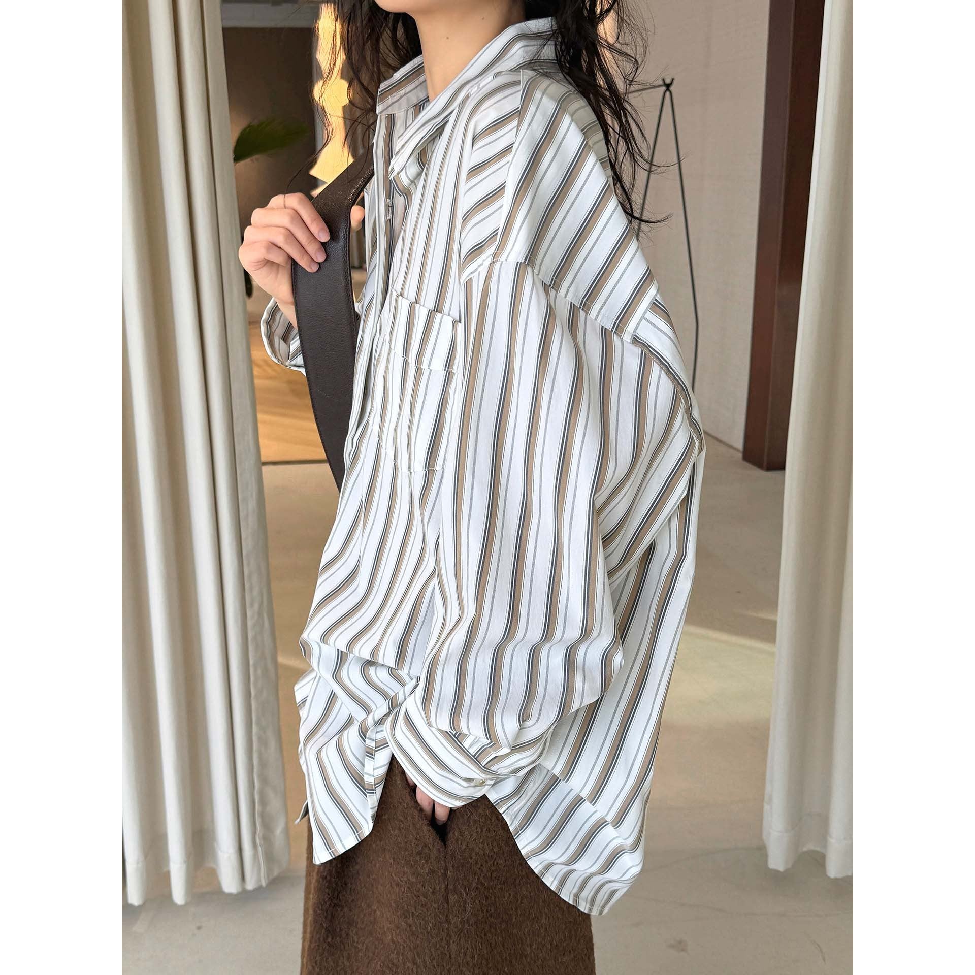 Women's Oversized Long Sleeve Shirt Blouse made of Cotton Blend with Kent Collar Chichicherry