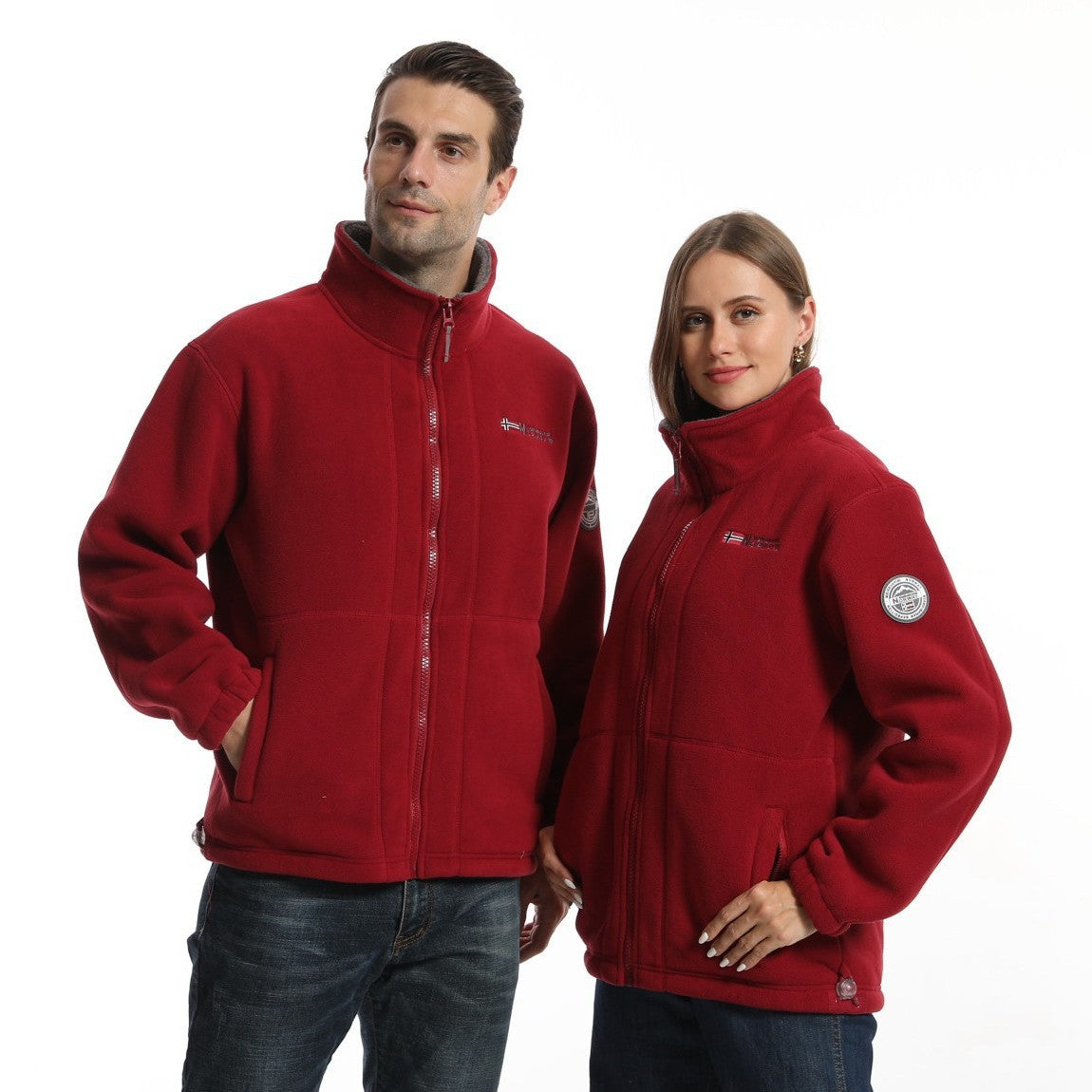Men's fleece outdoor jacket with stand-up collar, full-length zipper, and elastic cuffs Chichicherry