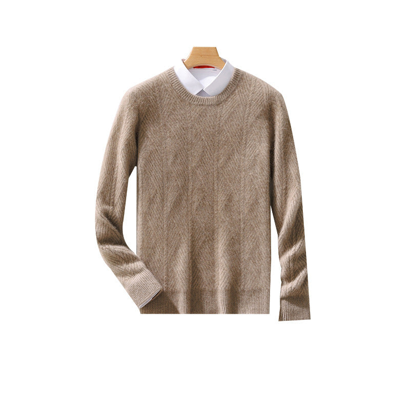 Men's structured crew neck pullover made of soft wool blend with chevron knit Chichicherry