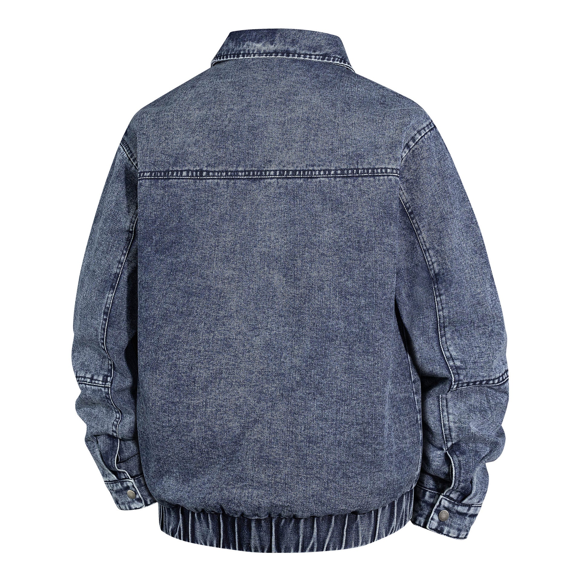 Men's Oversized Vintage Denim Jacket with Continuous Metal Zipper Chichicherry