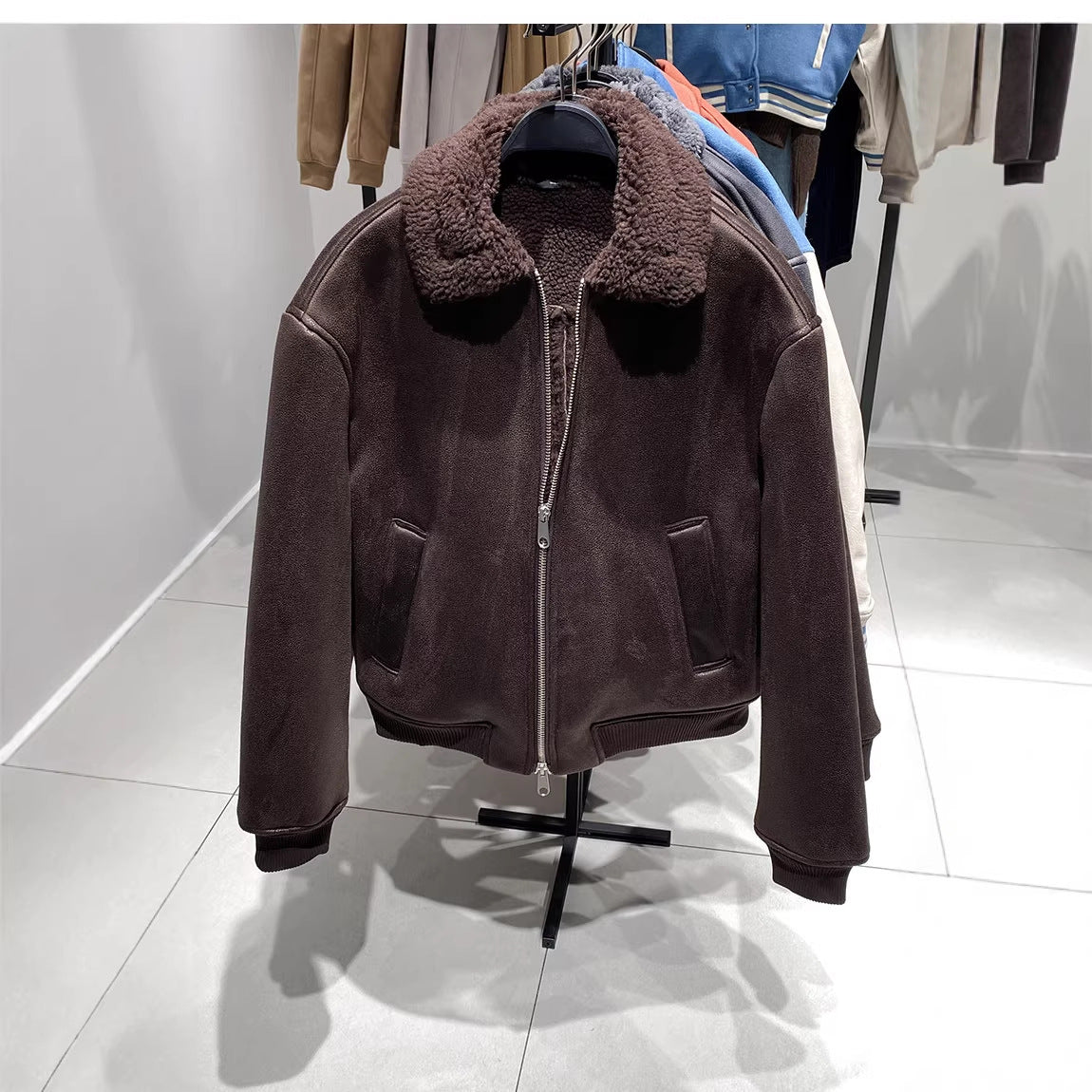 Men's Quilted Bomber Jacket with Teddy Collar and Ribbed Cuffs Chichicherry