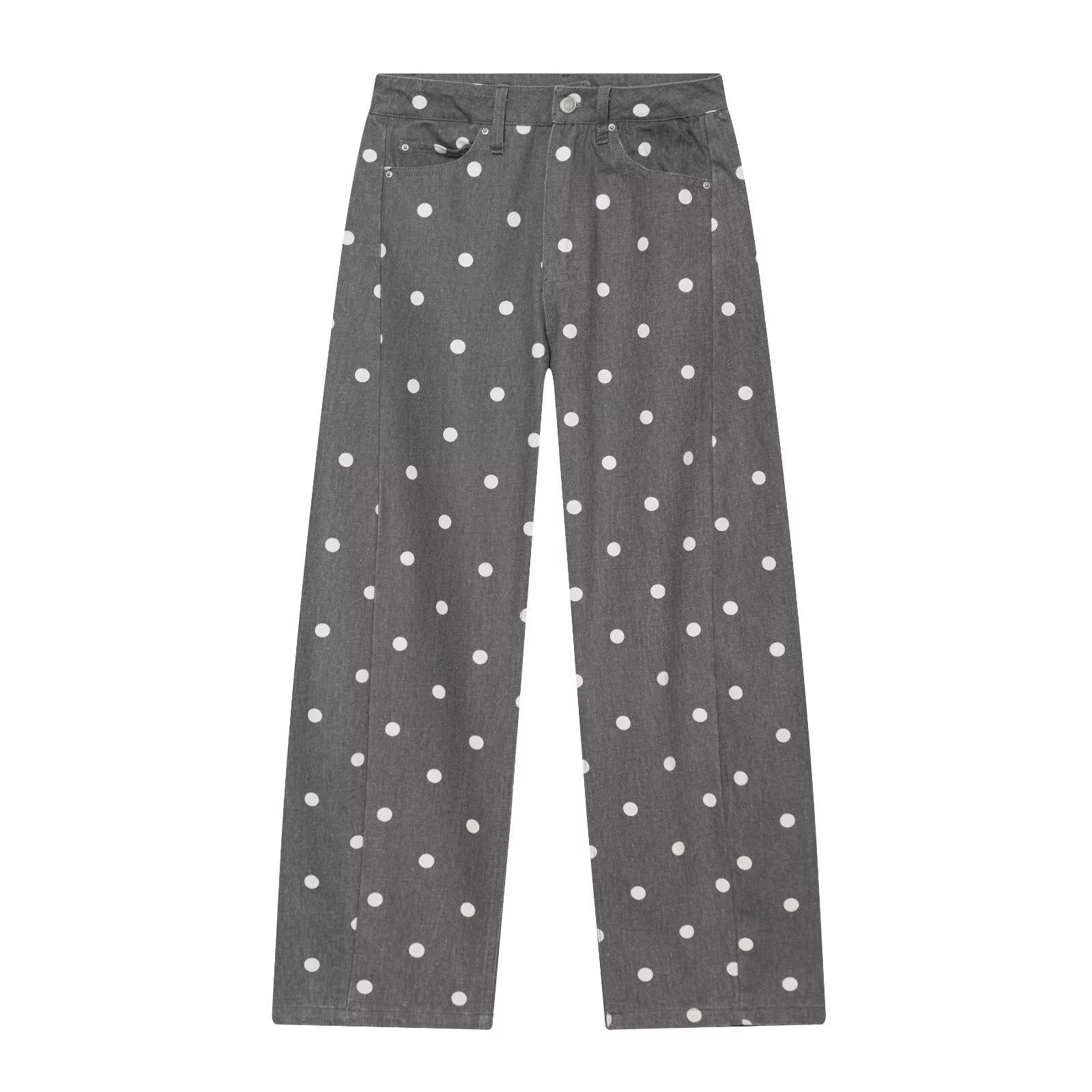 Women's High-Waisted Wide Jeans with Dots and Crease Chichicherry
