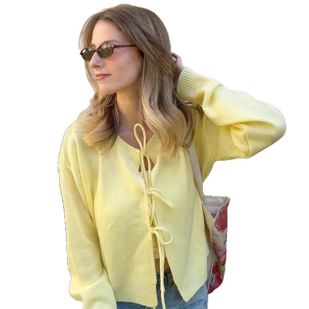 Women's knit cardigan with front lacing & casual oversized silhouette Chichicherry