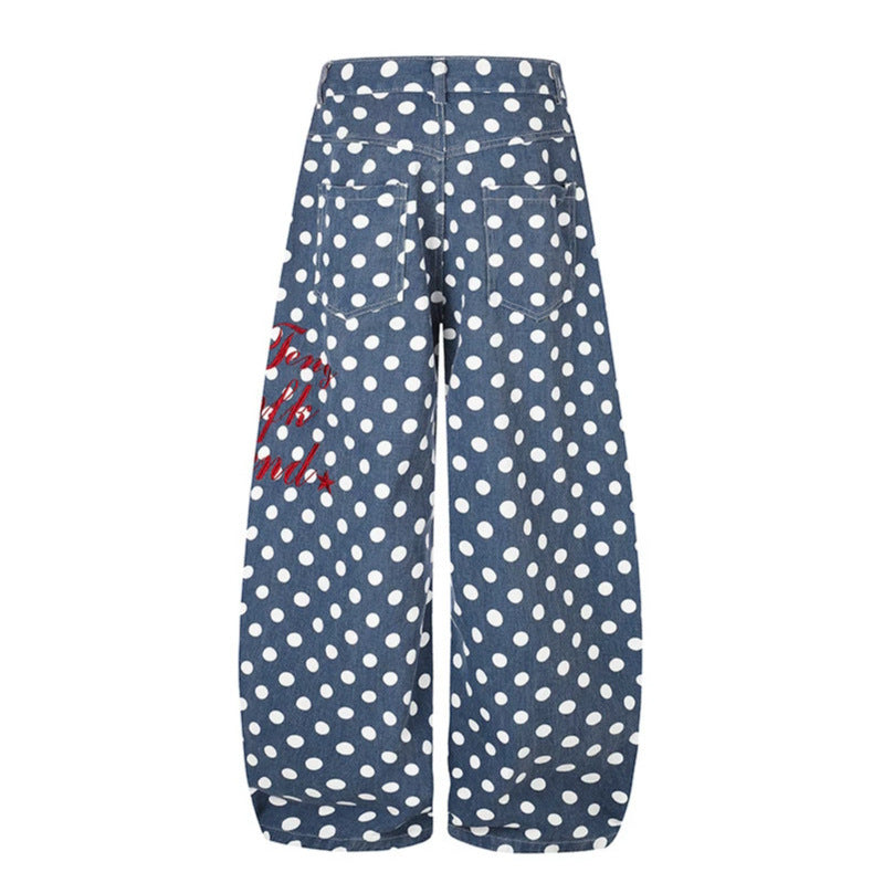 Women's Wide Culotte Jeans with Polka Dot, Balloon Shaped Hem and High Waist Chichicherry