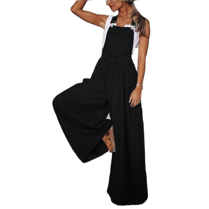 Ladies wide denim overall in palazzo style Chichicherry