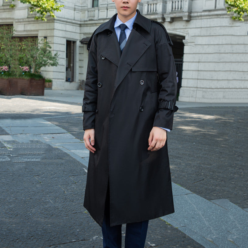 Men's Elegant Long Trench Coat with Tie Belt and Back Yoke Chichicherry