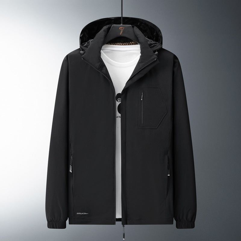 Men's Urban Minimalist Softshell Hoodie Jacket with Concealed Zippers and Elastic Hem Chichicherry