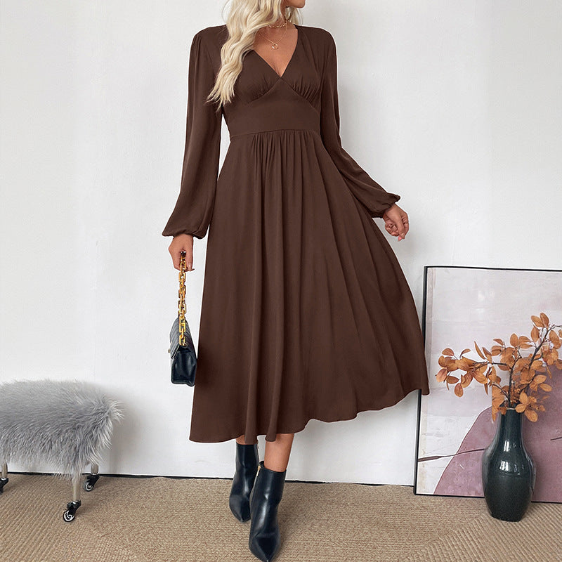 Women's maxi dress wrap look with V-neck, empire waist and long balloon sleeves Chichicherry