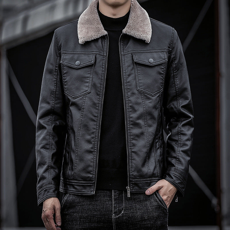 Men's pilot bomber jacket in leather look with teddy collar and utility details Chichicherry