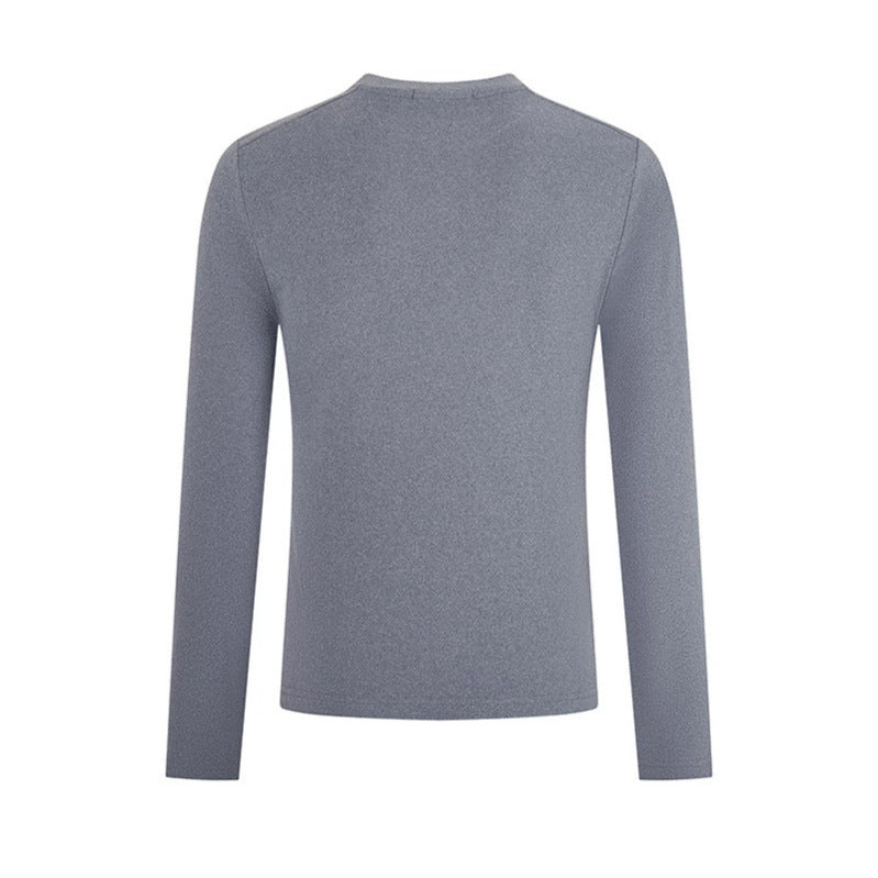 Men's Breathable Slim-Fit Fine Knit Long Sleeve Shirt with Round Neck Chichicherry