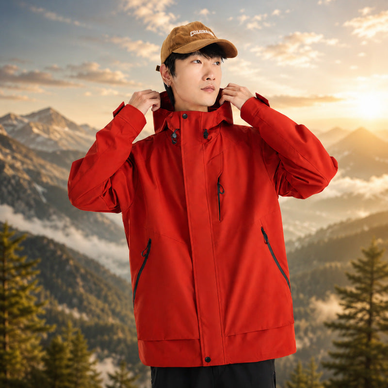 Men's lightweight breathable two-layer rain softshell jacket with adjustable hood and chest pocket Chichicherry