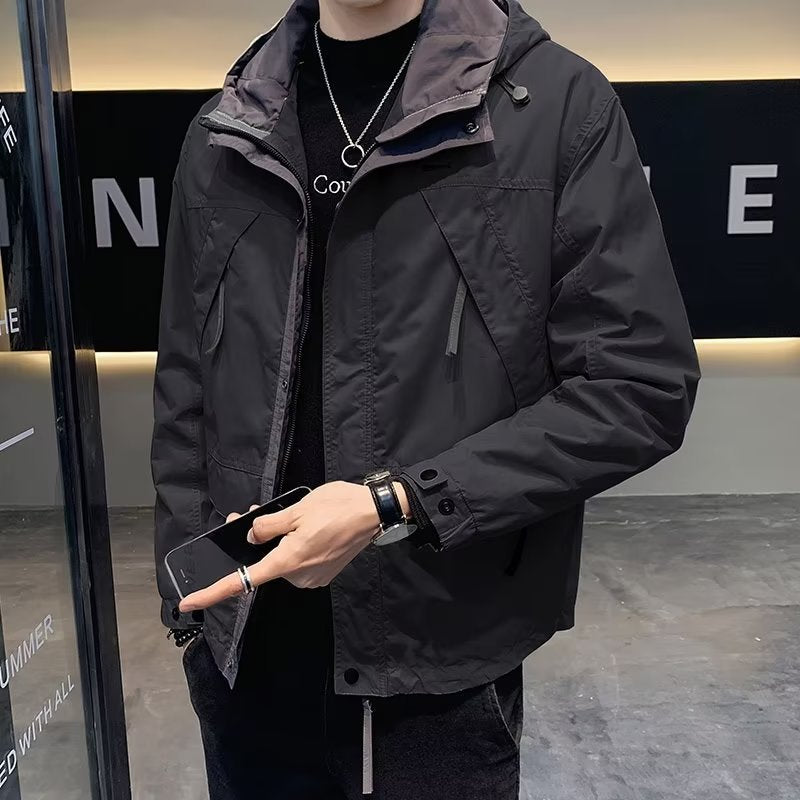 Herren Leichte Funktionsjacke mit Kapuze, wasserabweisender Mikro-Finish und Multifunktions-Taschen Chichicherry
