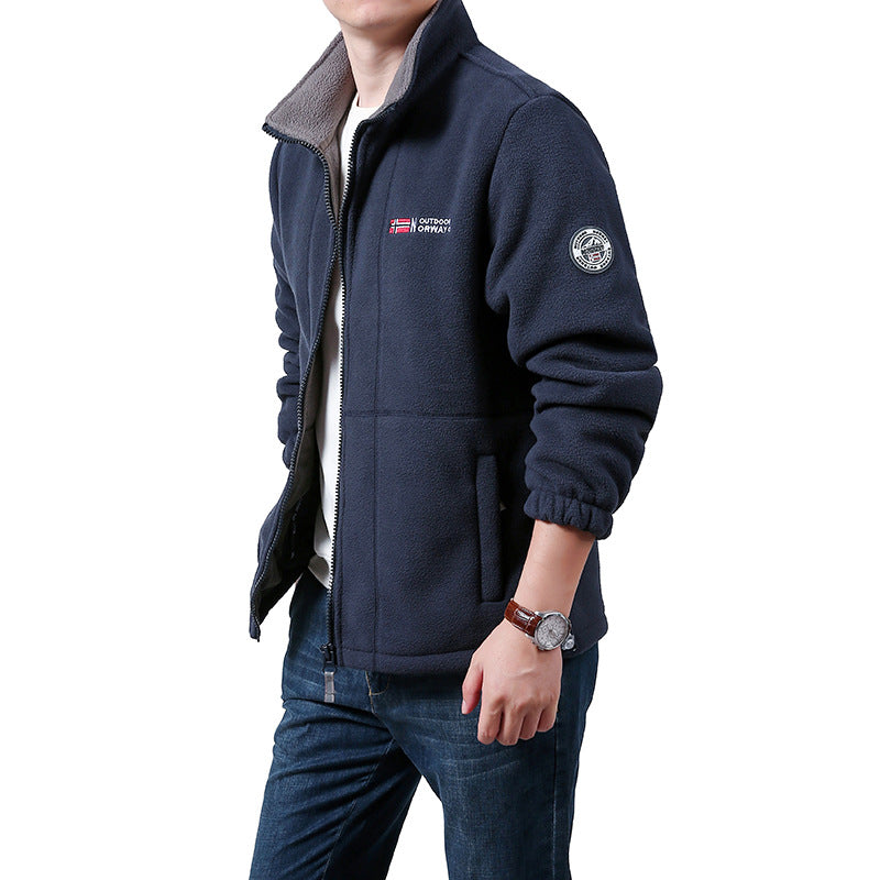 Men's Warm Fleece Jacket with Stand-Up Collar, Full-Length Zipper & Side Pockets Chichicherry