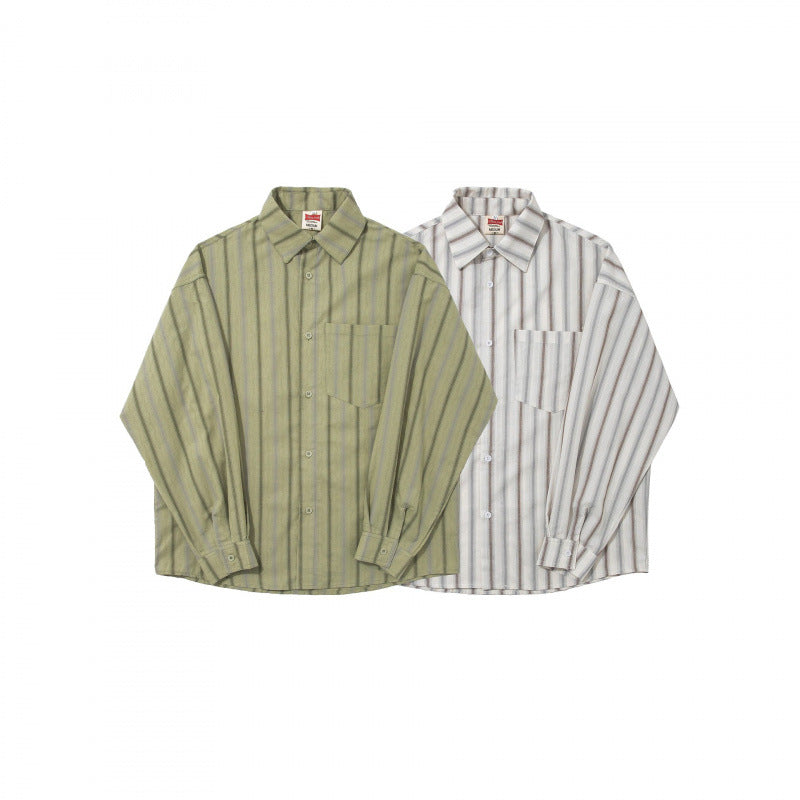Unisex Oversize Long Sleeve Shirt made of Cotton Blend with Vertical Stripe Pattern and Chest Pocket Chichicherry