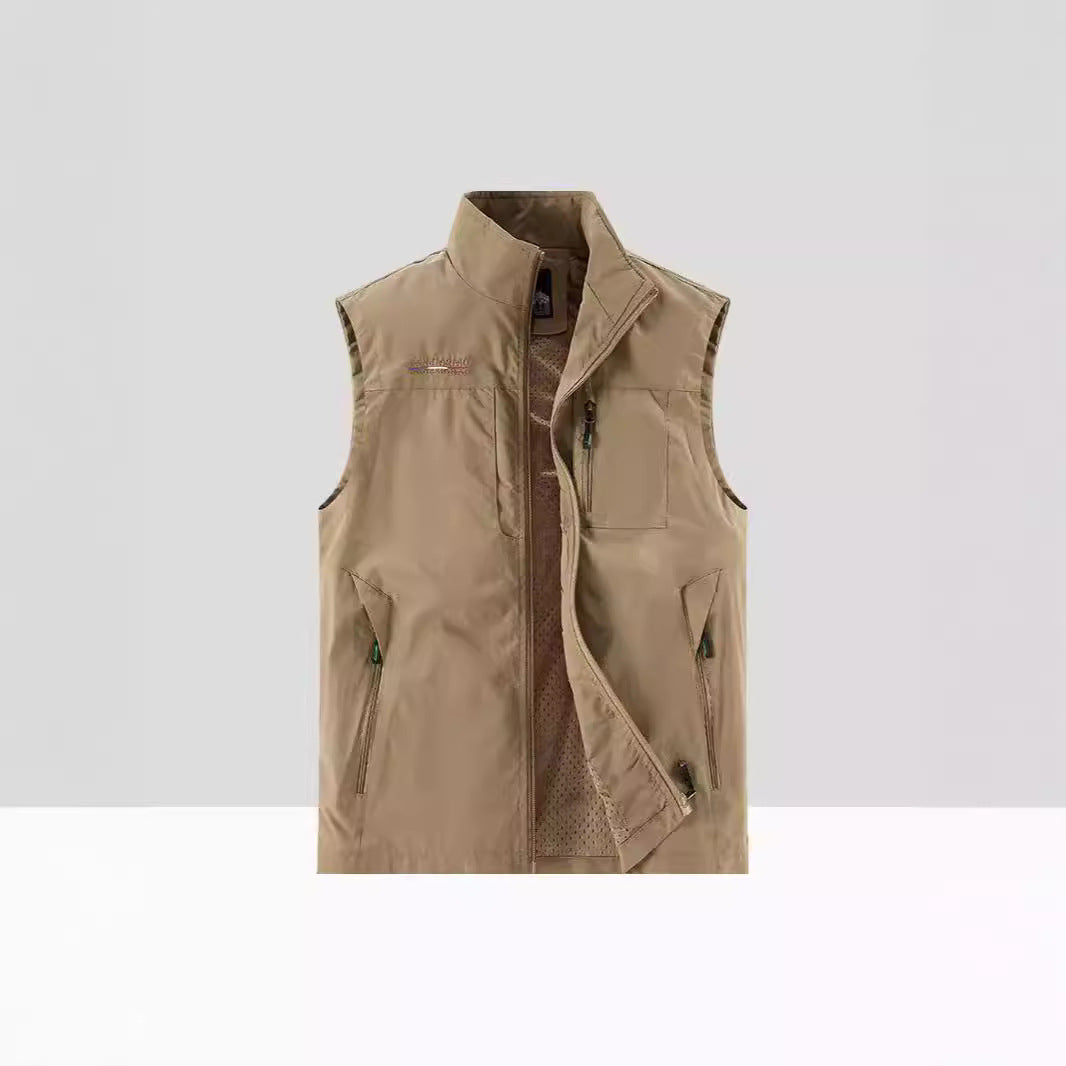 Men's Lightweight Multifunctional Outdoor Utility Vest with Mesh Lining and Multiple Zipper Pockets Chichicherry
