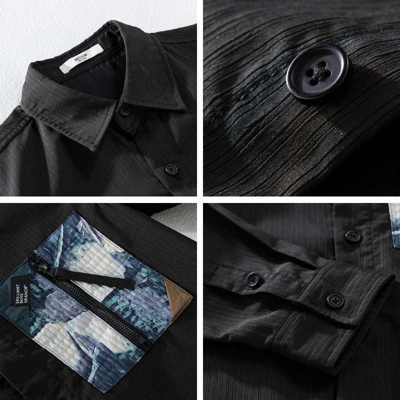 Men's Lightweight Shirt Jacket- Overshirt with Contrasted Zipper Chest Pocket and Relaxed Fit Chichicherry
