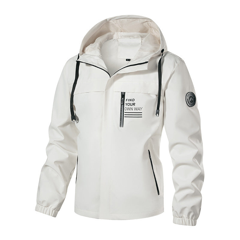 Men's Softshell Outdoor Jacket with Hood, Water-Repellent and Chest Zipper Pocket Chichicherry