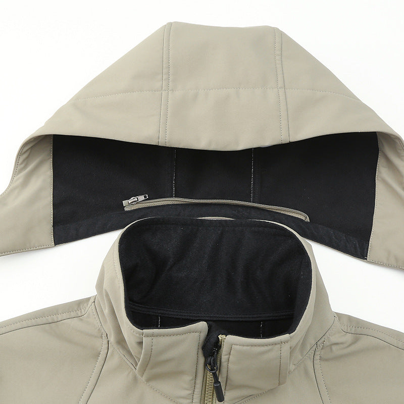 Men's water-repellent softshell jacket with hood, welded zippers, and fleece lining Chichicherry