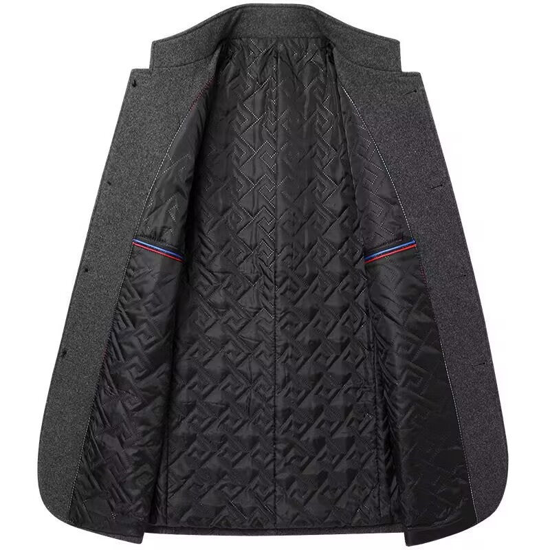 Men's wool blend coat with stand-up collar, quilted thermal insulation and concealed button placket Chichicherry