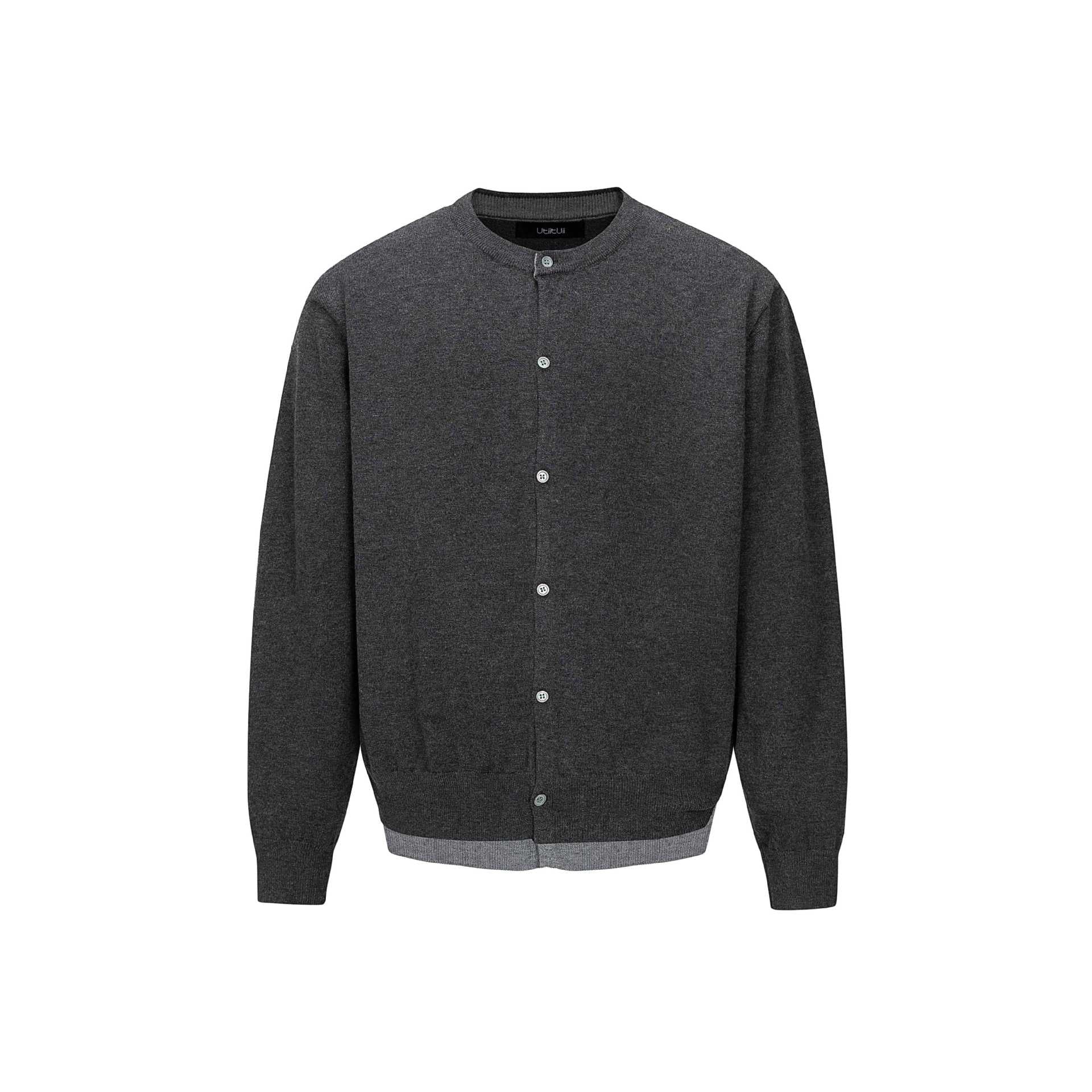 Men's fine knit cardigan with round neck, continuous button placket, and ribbed hem Chichicherry