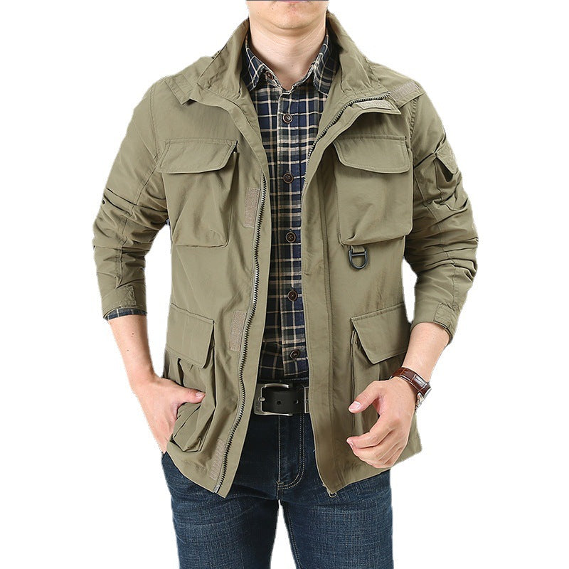 Men's field jacket in utility style with multiple pockets, high collar and zipper Chichicherry