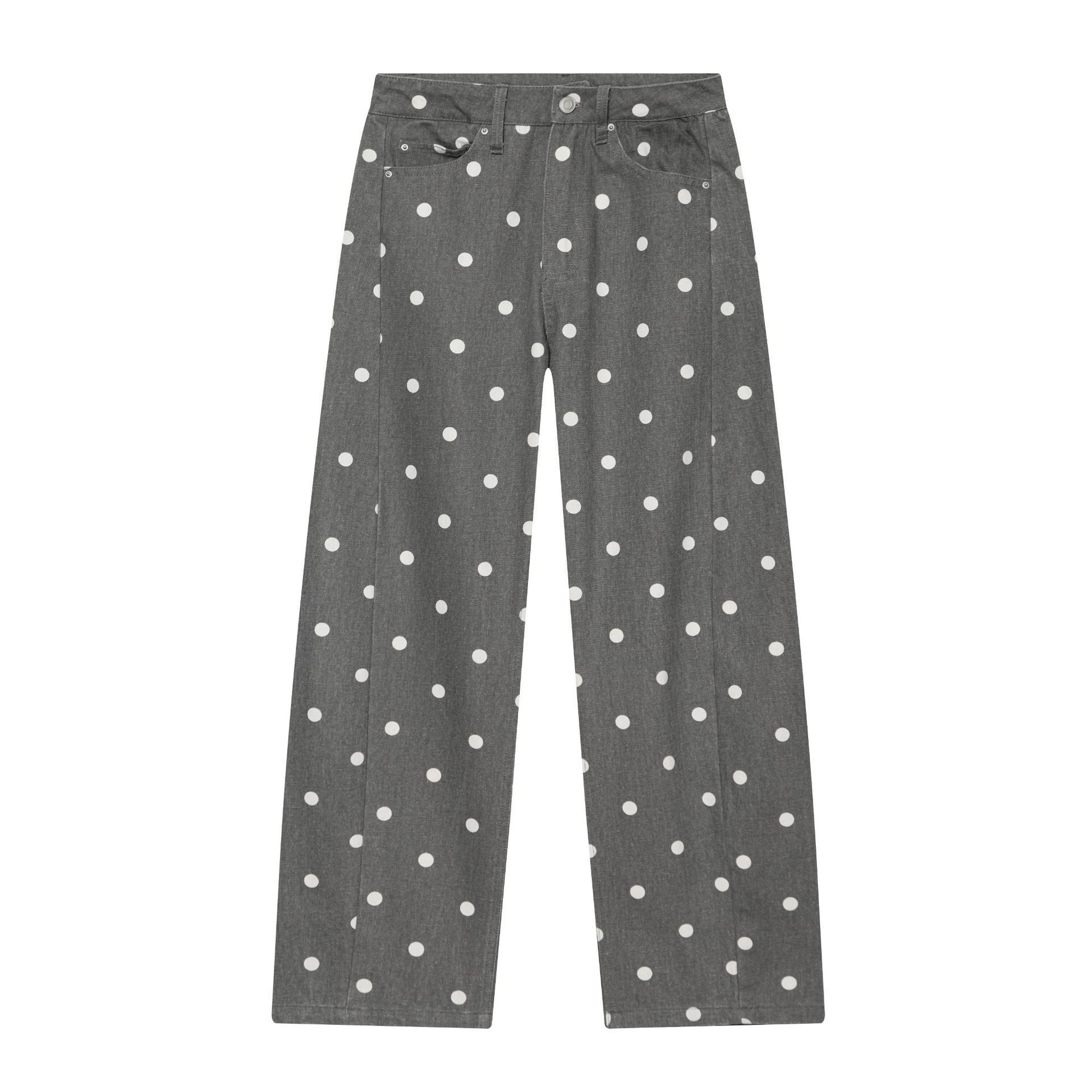 Women High-waisted wide Culotte jeans with patch back pockets and polka dot print Chichicherry