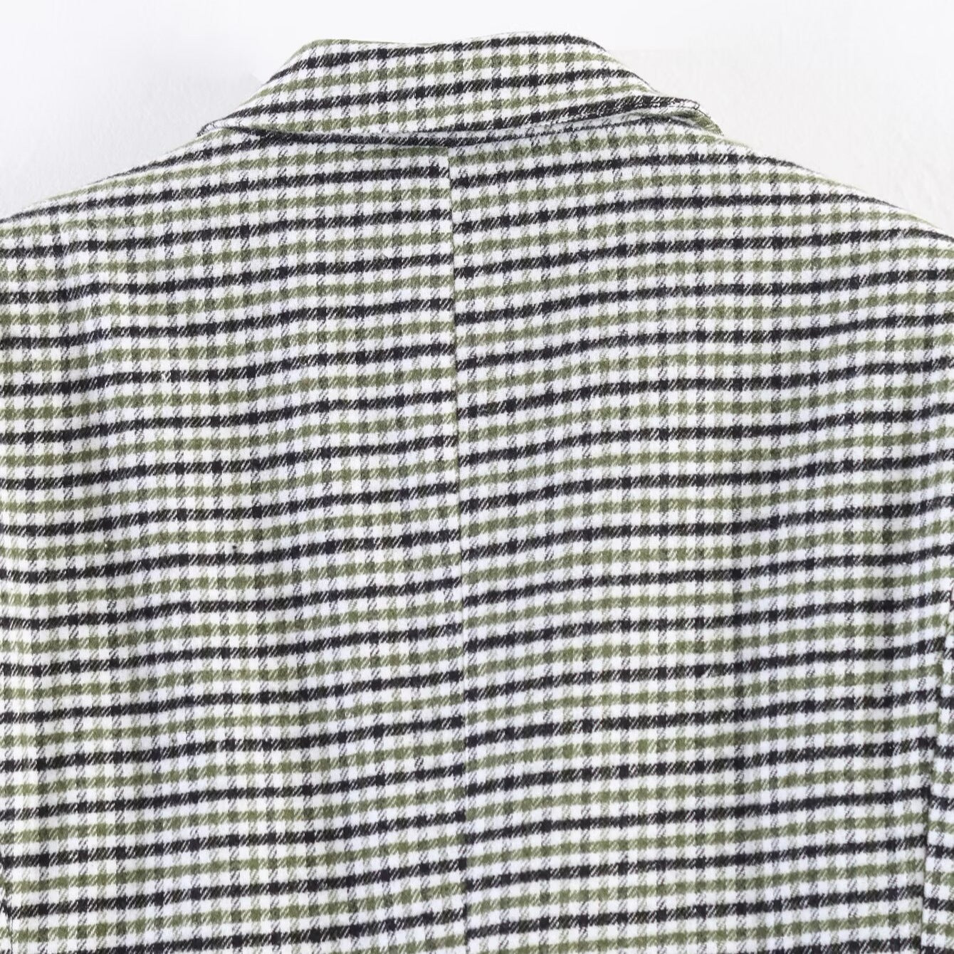 Women Double-Breasted Houndstooth Blazer with Tail Hem and Lapel Collar Chichicherry