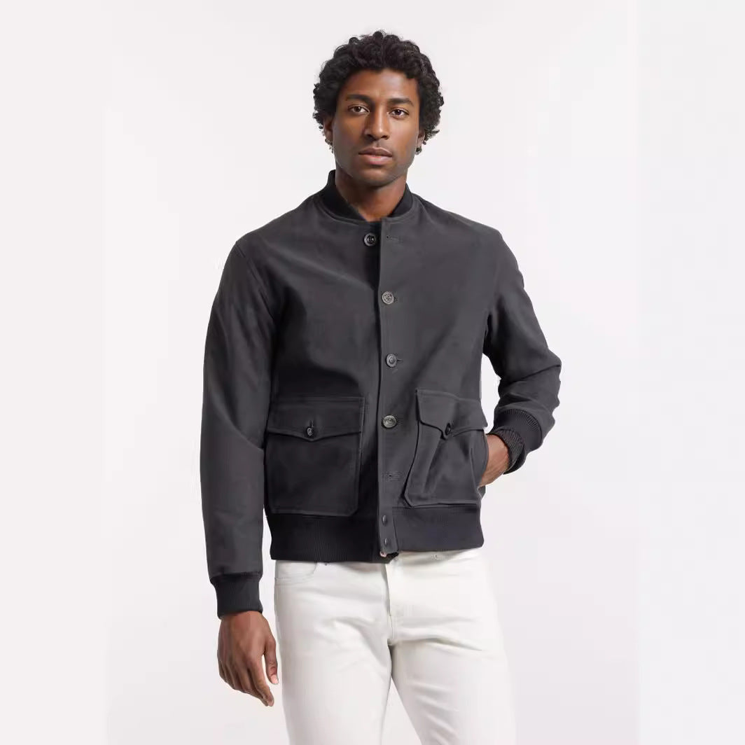 Men's bomber-style short jacket with button closure and flap pockets Chichicherry