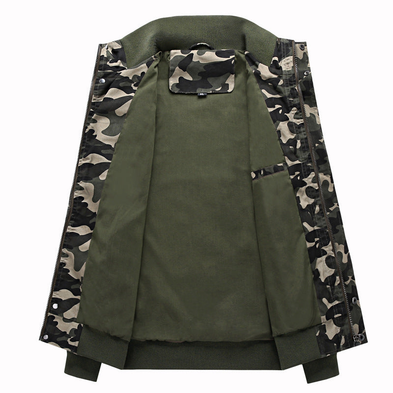 Men's Camouflage Field Blouson in Urban Military Style with Ribbed Cuffs and Multiple Pockets Chichicherry