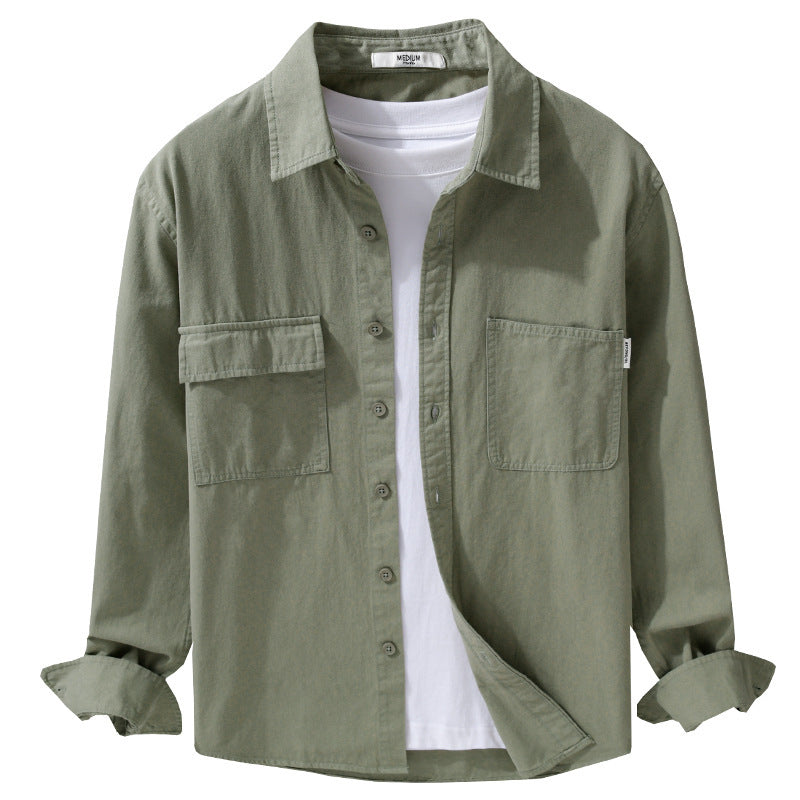 Men's casual shirt jacket made of heavy cotton twill with asymmetric chest pockets and boxy fit Chichicherry
