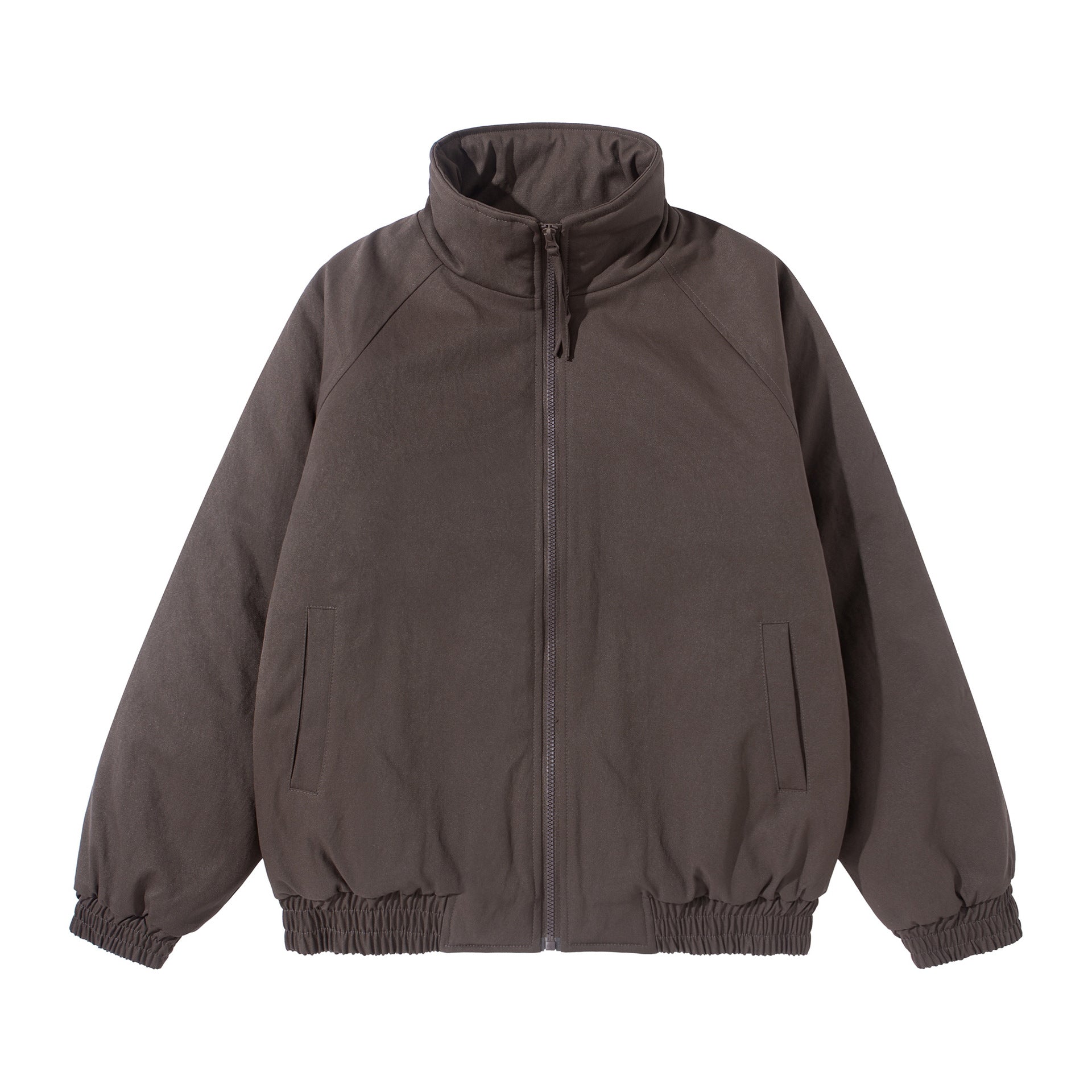 Unisex Short Cut Boxy Stand Collar Blouson with Elastic Hem and Concealed Side Pockets Chichicherry