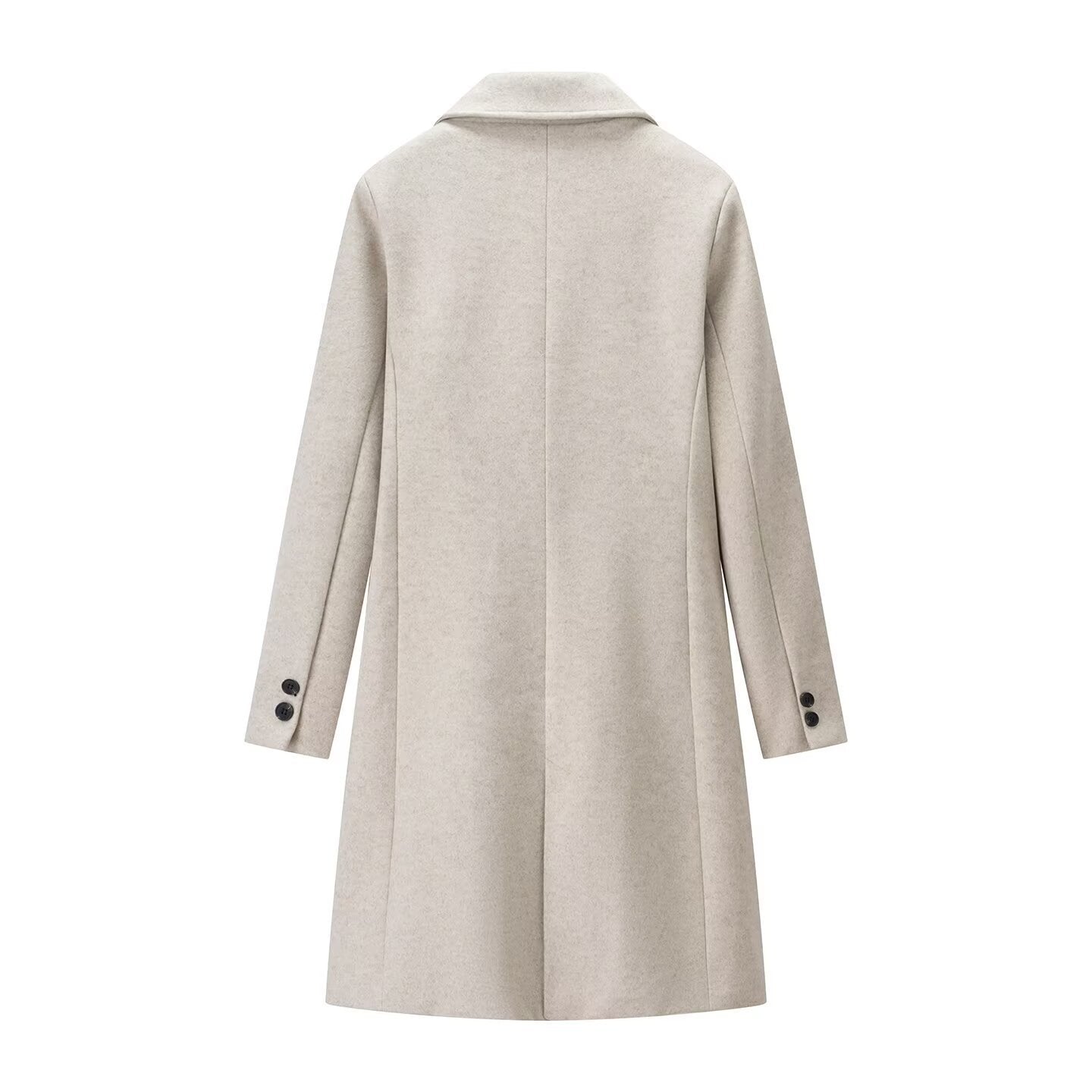 Ladies Elegant Longline Wool Blend Coat with Notched Collar and Welt Pockets Chichicherry