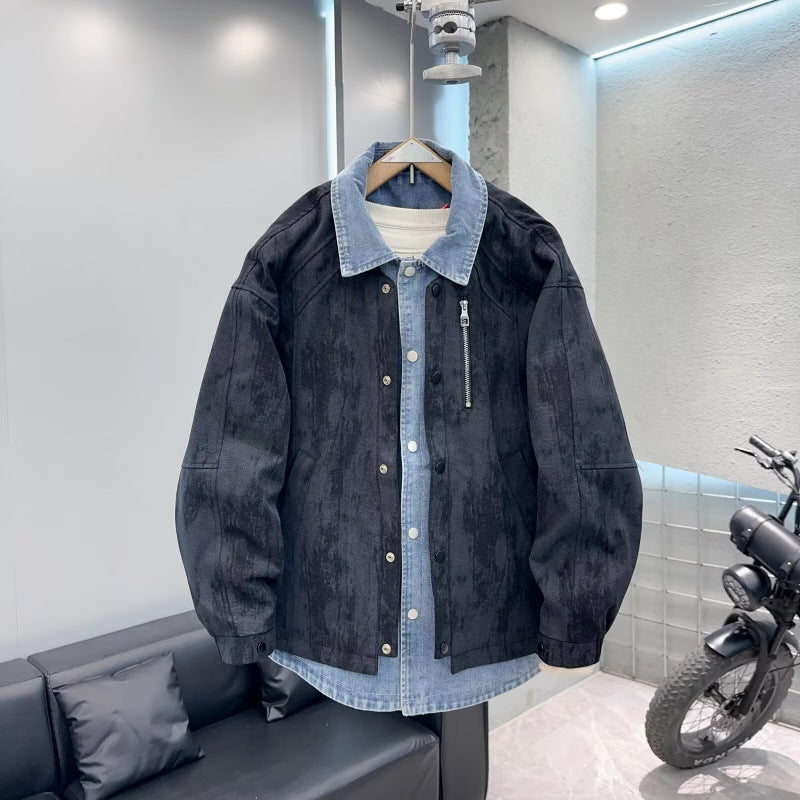 Herren Overshirt-Jacke mit Jeans-Innenblende und Reißverschluss-Brusttasche Chichicherry