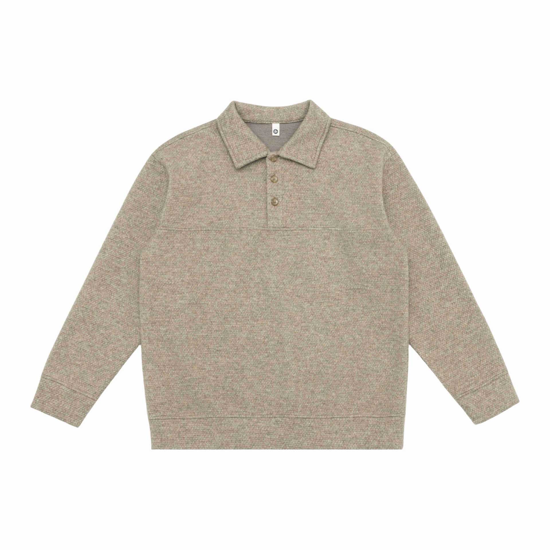 Unisex fine structure polo collar sweater with half button placket and ribbed hem Chichicherry