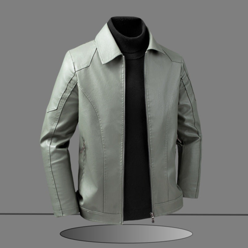 Men's Elegant Slim-Fit Leather Look Blouson Jacket with Shirt Collar, Vertical Decorative Seams, and Concealed Zipper Chichicherry