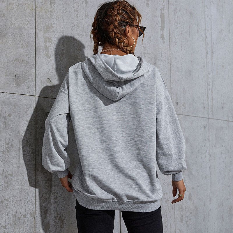 Women's Oversized Hoodie with Kangaroo Pocket and Butterfly Embroidery Chichicherry