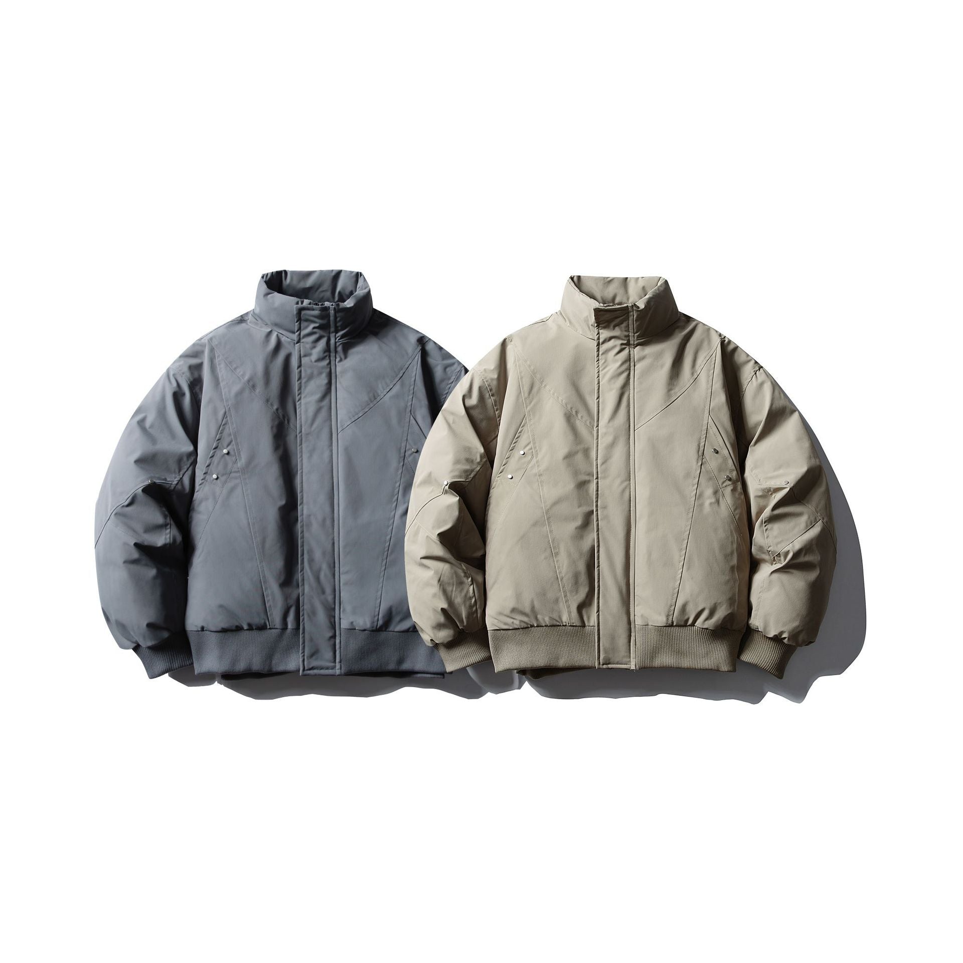 Men's Short Boxy Thermal Bomber Jacket with Geometric Quilting and High Stand-Up Collar Chichicherry