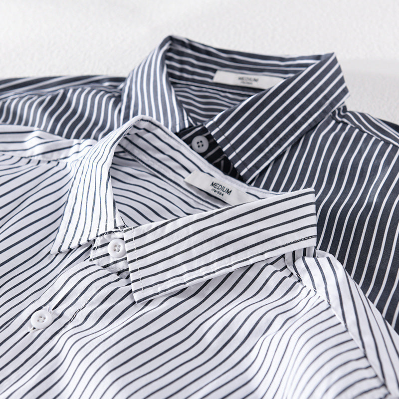 Men's Lightweight Long Sleeve Shirt Made of Cotton Blend with Fine Vertical Stripes and Chest Pocket Chichicherry
