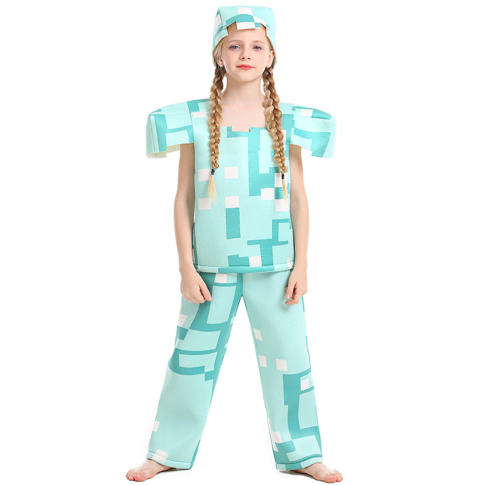 Girls Minecraft Costume with Geometric Pattern and Casual Fit Chichicherry